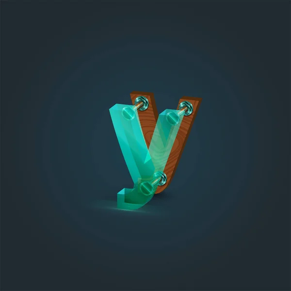 Realistický dřevěný a skleněný znak z typeset, vektor ilustr — Stockový vektor