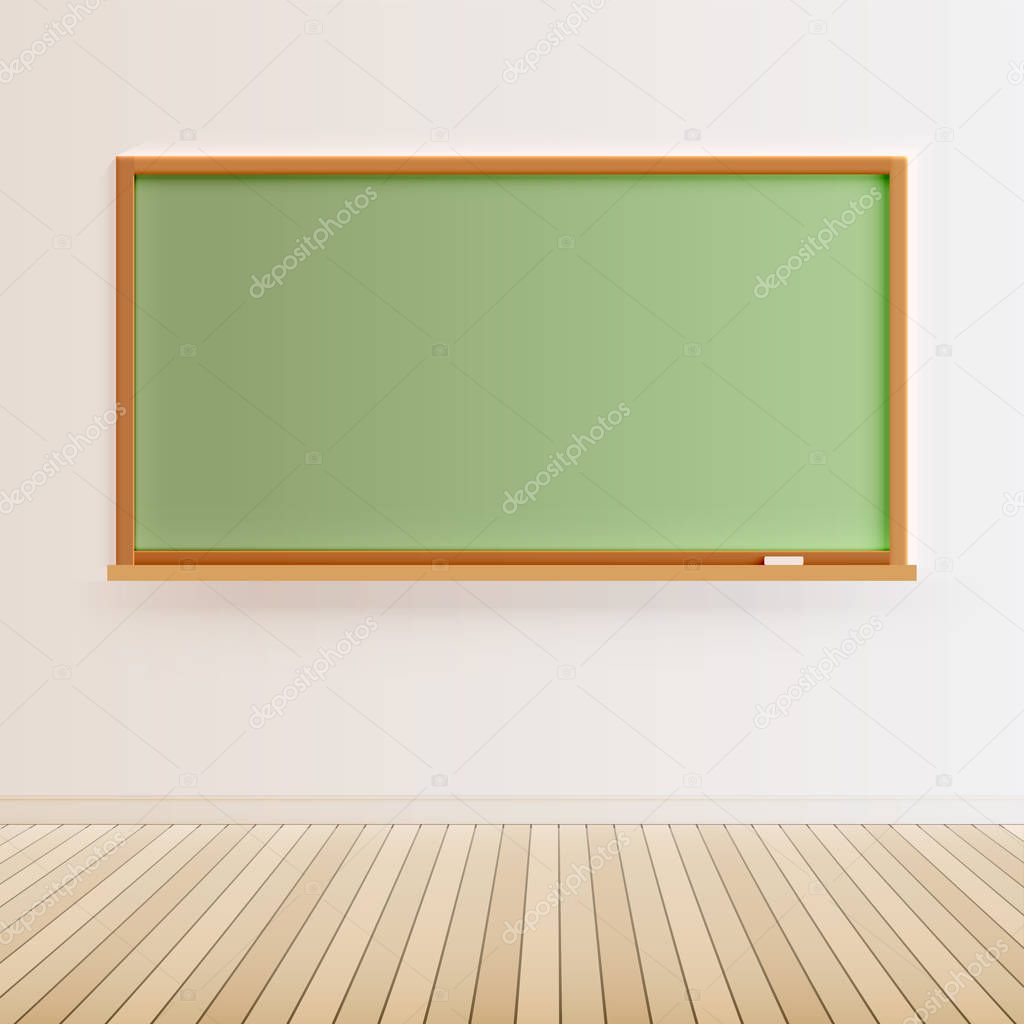 High detailed black chalkboard with wooden floor, vector illustr