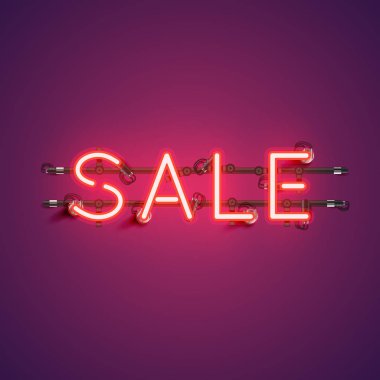 Reklam için Neon gerçekçi kelime 'Satış' vektör illüstrasyon