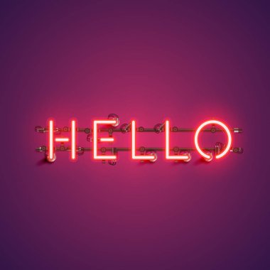 Reklam, vektör illüstrasyon için Neon gerçekçi kelime 'Merhaba'