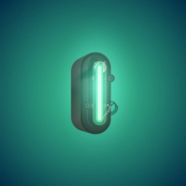 Konsollu bir kümeden gerçekçi neon karakter, vektör çizimi