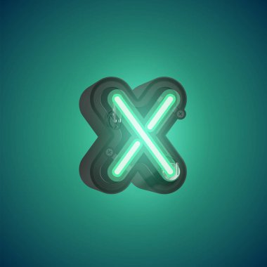 Konsollu bir kümeden gerçekçi neon karakter, vektör çizimi