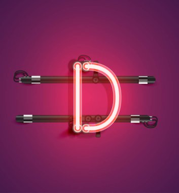 Bir kümeden yüksek ayrıntılı neon karakter, vektör çizimi