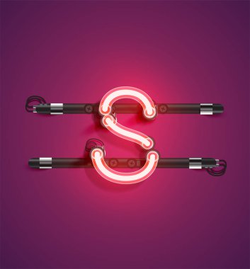 Bir kümeden yüksek ayrıntılı neon karakter, vektör çizimi