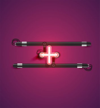 Bir kümeden yüksek ayrıntılı neon karakter, vektör çizimi