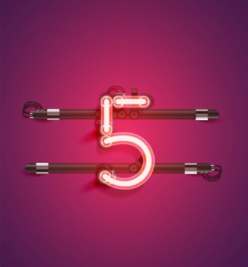 Bir kümeden yüksek ayrıntılı neon karakter, vektör çizimi