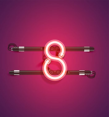 Bir kümeden yüksek ayrıntılı neon karakter, vektör çizimi