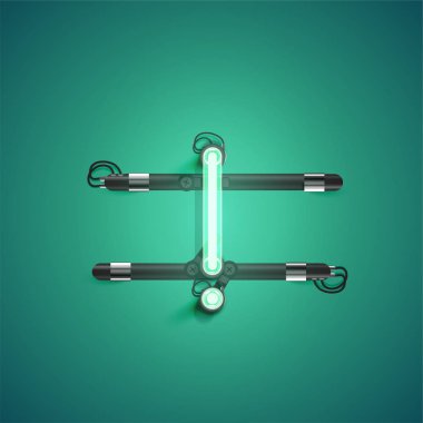 Bir kümeden yüksek ayrıntılı neon karakter, vektör çizimi