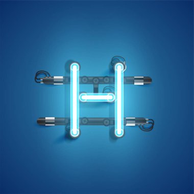 Bir kümeden yüksek ayrıntılı neon karakter, vektör çizimi