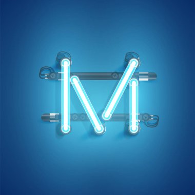 Bir kümeden yüksek ayrıntılı neon karakter, vektör çizimi