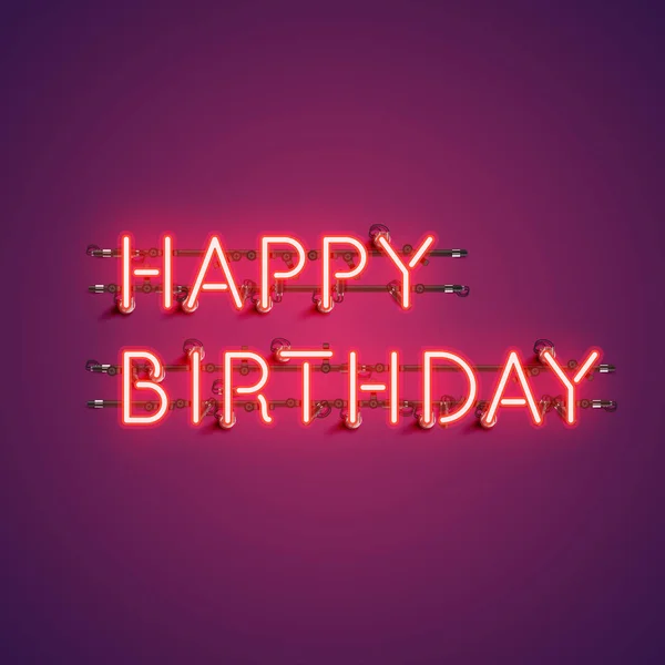 Neon realistic words 'HAPPY BIRTHDAY' for advertising, vector il — Stock Vector