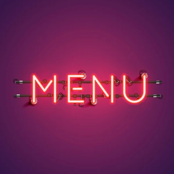 Neon reális szó "menü" a reklám, vektor illusztráció — Stock Vector