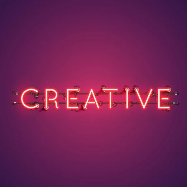 Neonrealistisches Wort "kreativ" für Werbung, Vektorillustration — Stockvektor