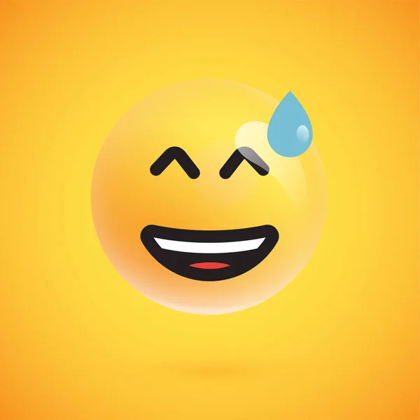 Emoticono amarillo realista frente a un fondo amarillo, ilustración vectorial — Vector de stock