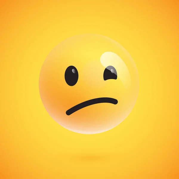 Emoticono amarillo realista frente a un fondo amarillo, ilustración vectorial — Vector de stock