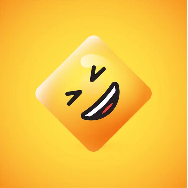 Emoticon amarelo quadrado detalhado alto em um fundo amarelo, vec —  Vetores de Stock