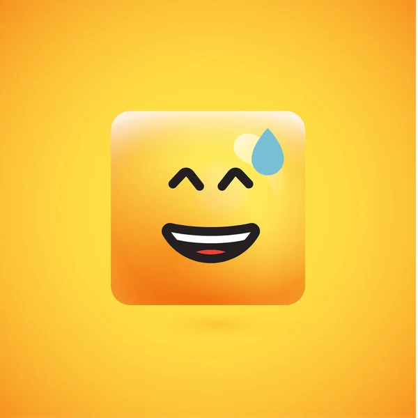 Hoge gedetailleerde vierkante gele emoticon op een gele achtergrond, VEC — Stockvector