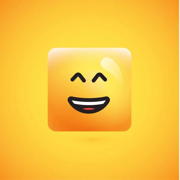Emoticono amarillo cuadrado detallado alto sobre un fondo amarillo, vec — Archivo Imágenes Vectoriales