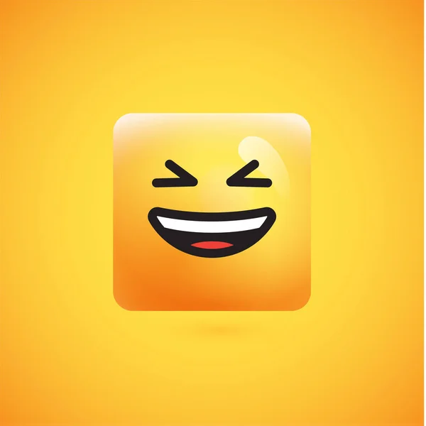 Emoticono amarillo cuadrado detallado alto sobre un fondo amarillo, vec — Vector de stock