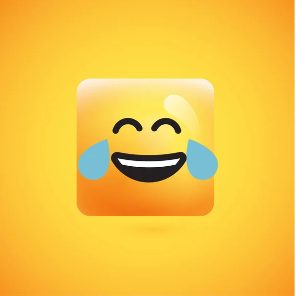 Emoticon amarelo quadrado detalhado alto em um fundo amarelo, vec — Vetor de Stock