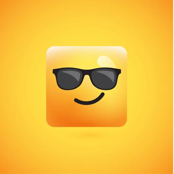 Emoticono amarillo cuadrado detallado alto sobre un fondo amarillo, vec — Vector de stock