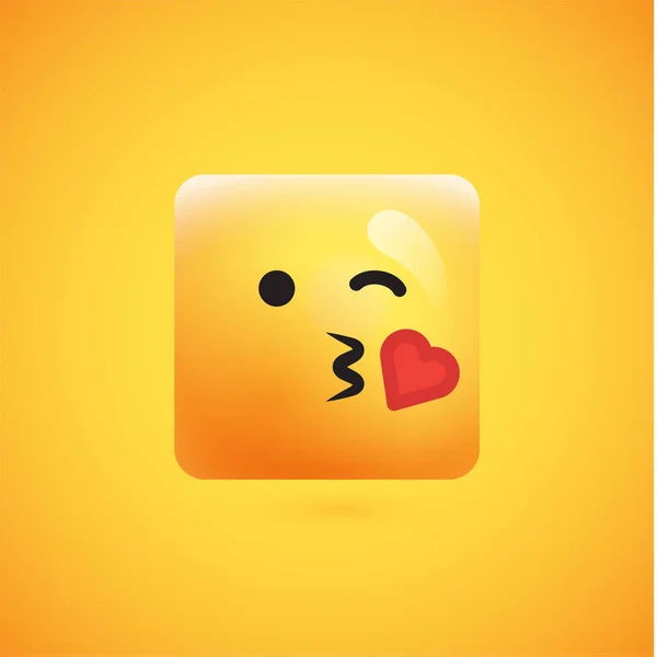 Emoticono amarillo cuadrado detallado alto sobre un fondo amarillo, vec — Archivo Imágenes Vectoriales