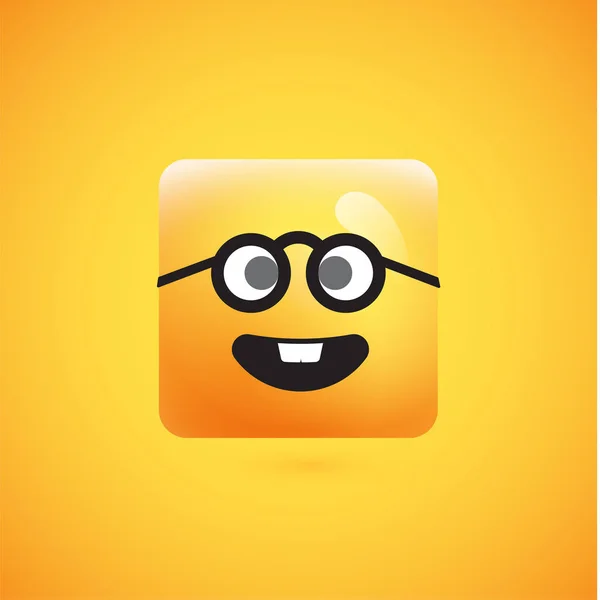 Emoticono amarillo cuadrado detallado alto sobre un fondo amarillo, vec — Vector de stock