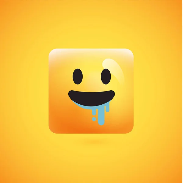 Emoticono amarillo cuadrado detallado alto sobre un fondo amarillo, vec — Vector de stock