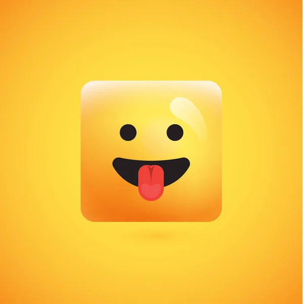 High detailed square yellow emoticon on a yellow background, vec — Stock Vector