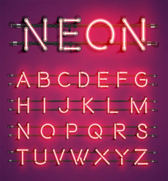 Wysokiej szczegółowe Neon zestaw znaków, wektor ilustracji — Wektor stockowy