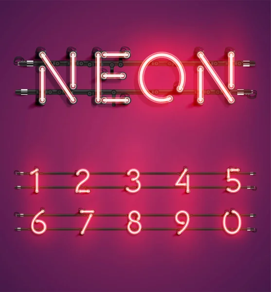 Высокий детальный неоновый набор символов, векторная иллюстрация — стоковый вектор