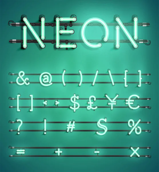 Hoher detaillierter Neon-Zeichensatz, Vektorillustration — Stockvektor