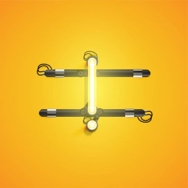 Bir kümeden yüksek ayrıntılı neon karakter, vektör çizimi