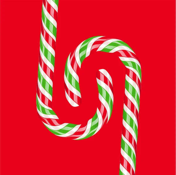 Hoge gedetailleerde rode en groene riet van het suikergoed, vector illustratie — Stockvector