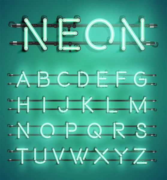Magas részletes neon karakterkészlet, vektoros illusztráció — Stock Vector