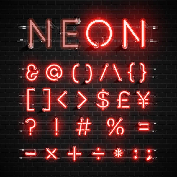 Conjunto de fontes de néon alto detalhado, ilustração vetorial — Vetor de Stock