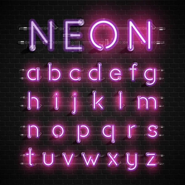 Hoge gedetailleerde Neon lettertype set, vector illustratie — Stockvector