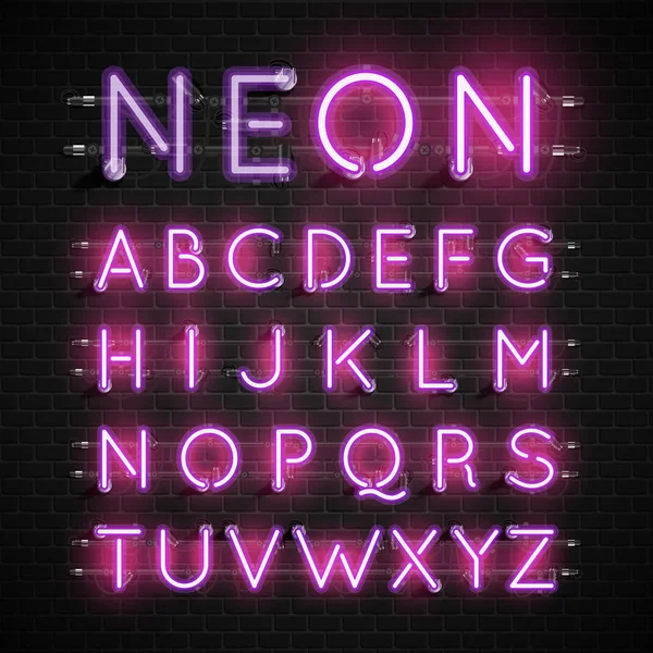 Hoch detailliertes Neon-Schriftset, Vektorillustration — Stockvektor