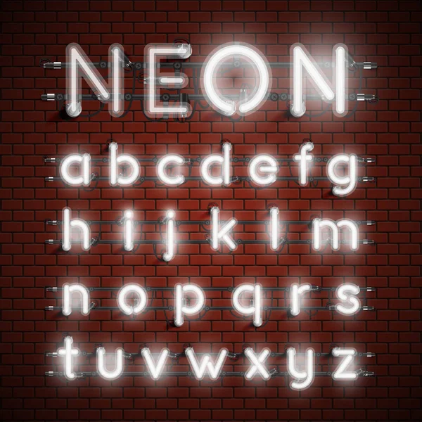Set fonta neon terrinci tinggi, ilustrasi vektor - Stok Vektor