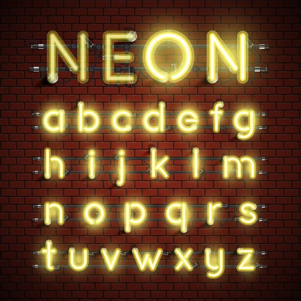 Hög detaljerad Neon Font set, vektor illustration — Stock vektor