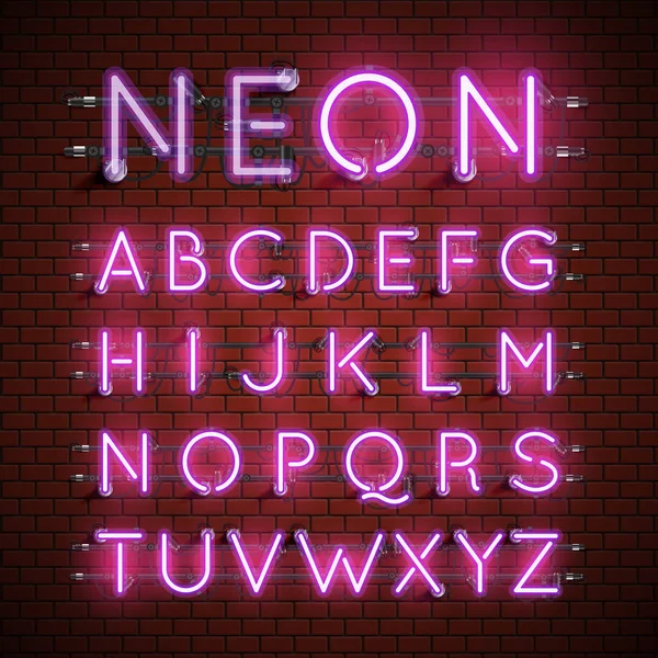 Magas részletes neon betűkészlet készlet, vektor illusztráció — Stock Vector