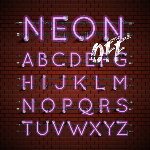 Hög detaljerad Neon Font set, vektor illustration — Stock vektor