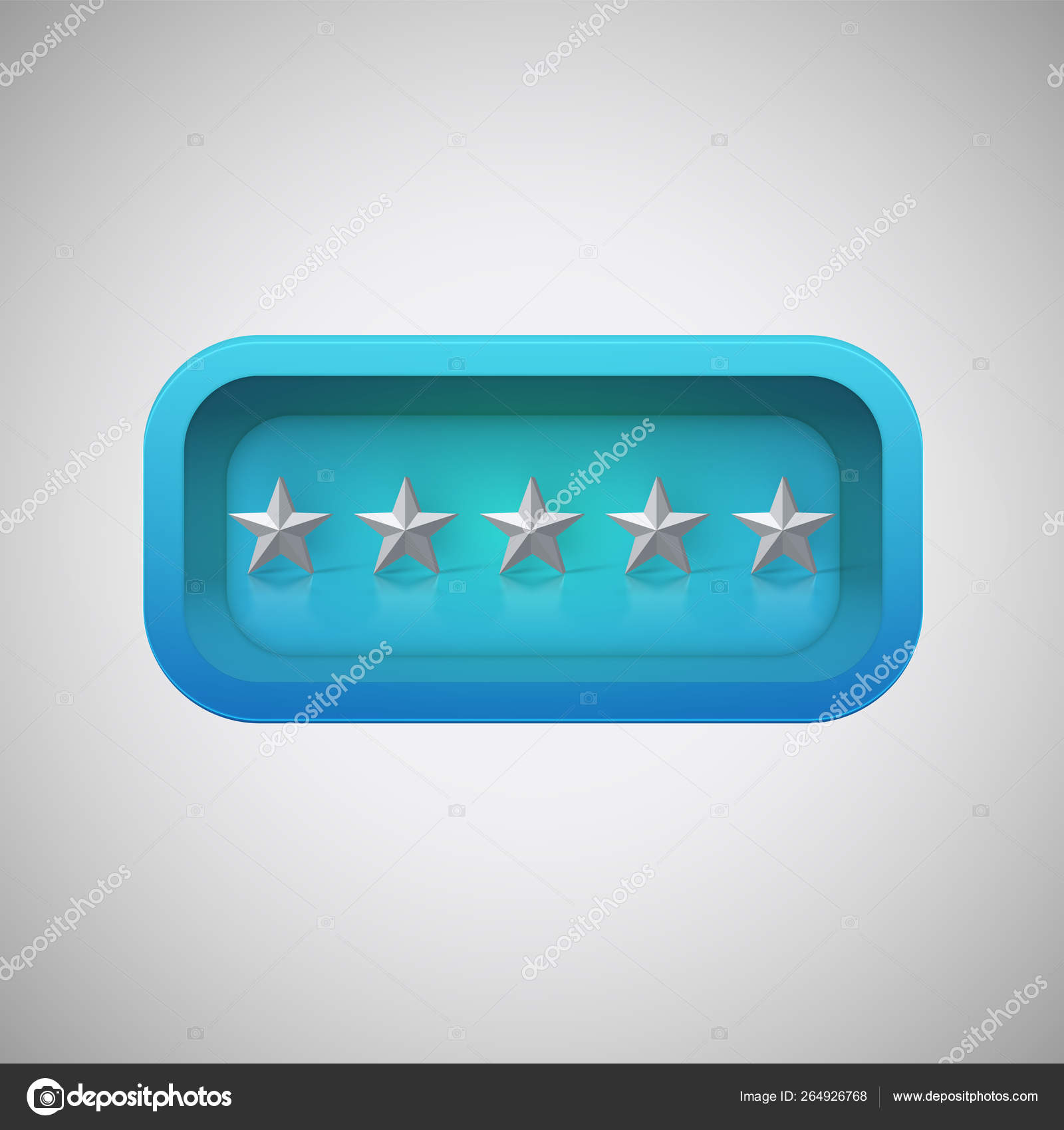 Glowing blue star rating in a realistic shiny box, vector illustration