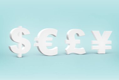 Yüksek detaylı 3d para işaretleri seti, vektör illüstrasyon