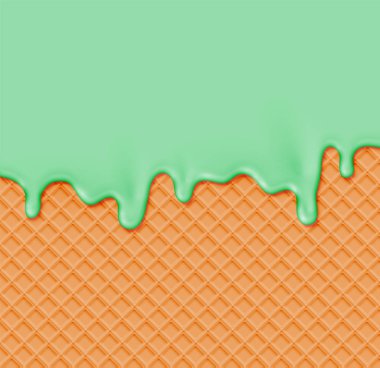 Üzerinde eritme kremi olan gerçekçi waffle, vektör illüstrasyon