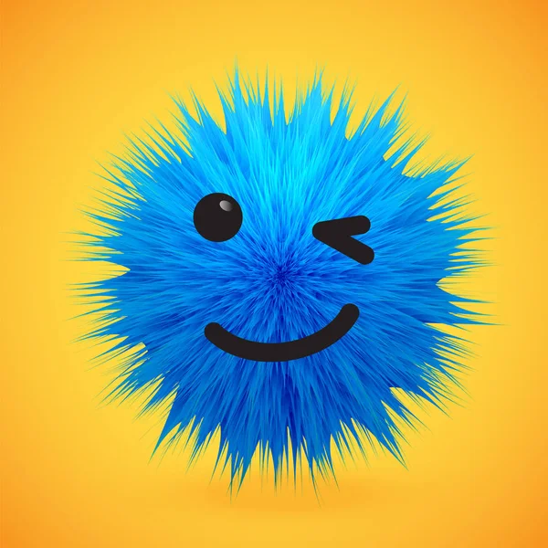 High-detailed 3D fur smiley emoticon, vector illustration — Stock Vector