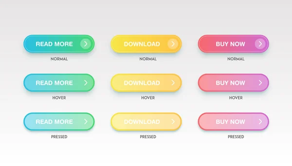 Botões limpos coloridos para sites, ilustração vetorial — Vetor de Stock