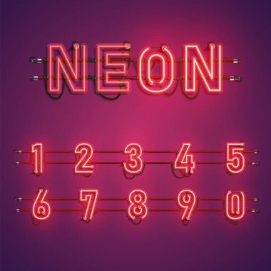 Telleri ve konsol, vektör çizim ile gerçekçi neon yazı tipi