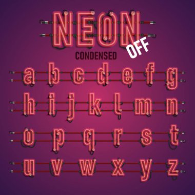 Telleri ve konsol, vektör çizim ile gerçekçi neon yazı tipi