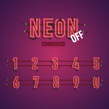 Telleri ve konsol, vektör çizim ile gerçekçi neon yazı tipi